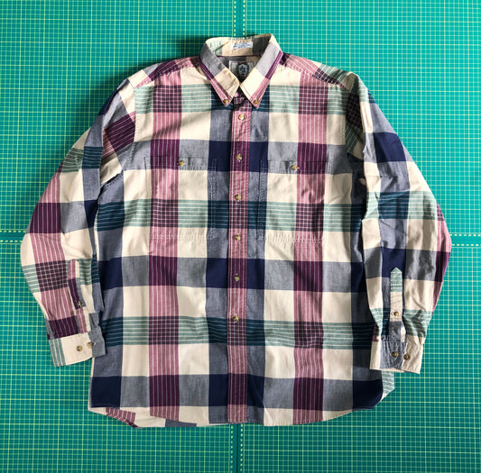 VINTAGE SEARS PLAID BUTTON-UP SHIRT -L-